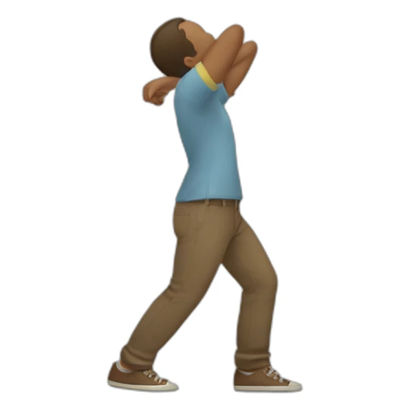 A person extending one arm straight out to the side while bowing their head into the opposite arm, with the other arm bent at the elbow sticker