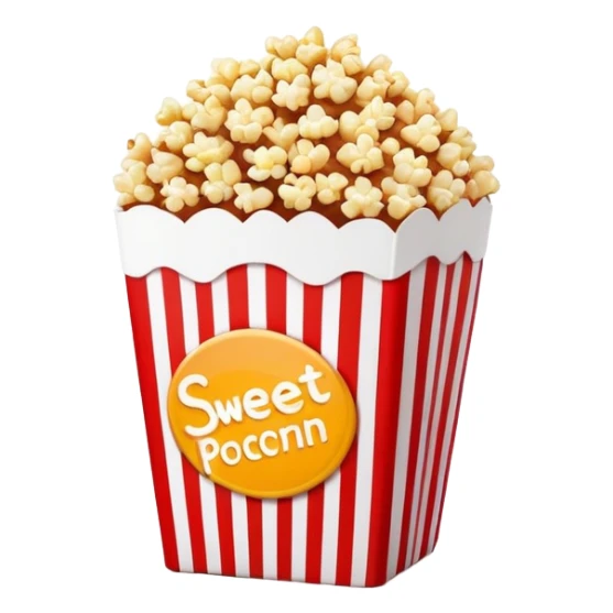 minimalist sweet popcorn emoji style, red and white popcorn box, caramel popcorn sticker