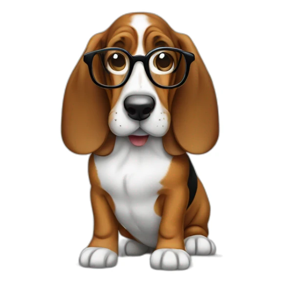 A basset hound dog with glasses and a notebook. sticker