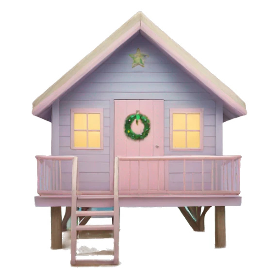 Pastel aesthetic beach hut with Christmas tree sticker