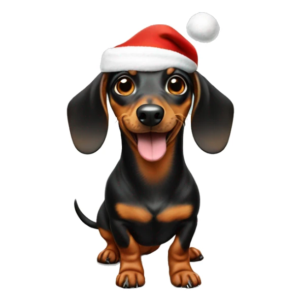 Dachshund with santa hat throwing peace sign sticker
