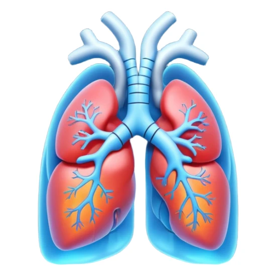 A 3D cartoon glowing digital lungs hologram with heartbeat lines, blue light effects, Memoji-style. sticker