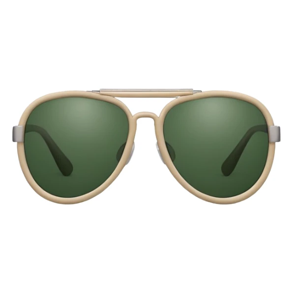 minimalist aviator sunglasses with light beige frame and dark green lenses, Apple emoji style, no text sticker