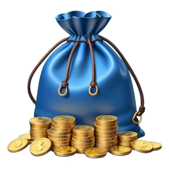 leather bag on top of blue coins stack sticker