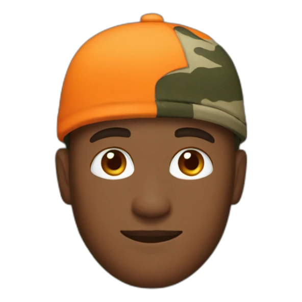 one man with orange shirt and camo headcap sticker