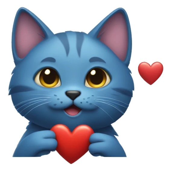 Blue brithis cat holding a red heart sticker