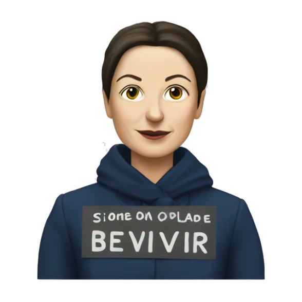 Simone de bevoir with sign with her name sticker