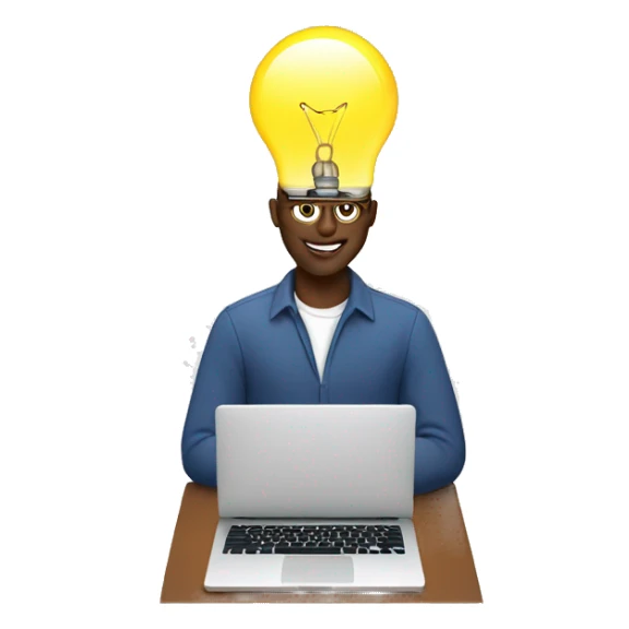 man with laptop and light bulb above head sticker