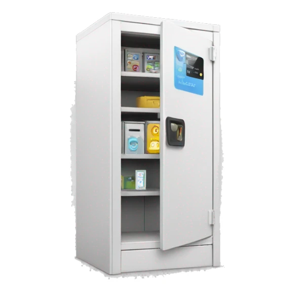 front view of smart package locker, white, with screen sticker