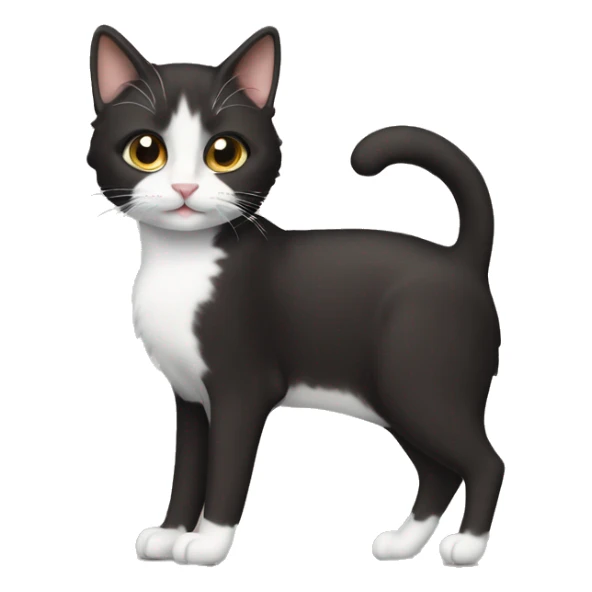 Short curly brown hair with tuxedo cat sticker