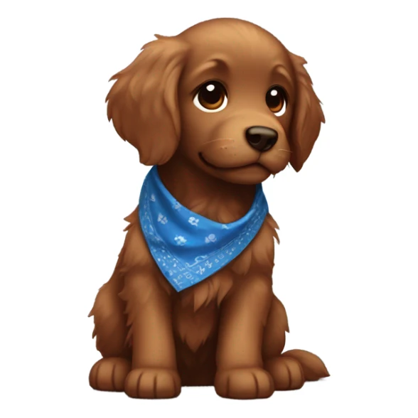 Chibi fluffy dark red retriever puppy with blue bandana sticker