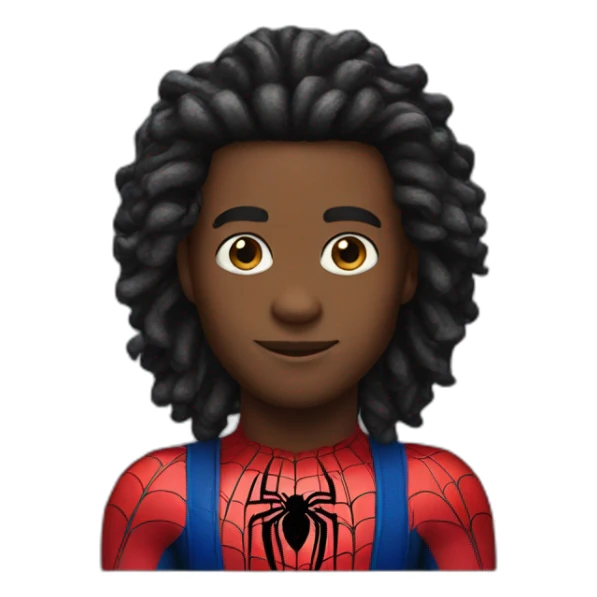 black with hair locks and spider man costume sticker