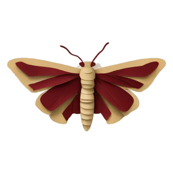 Moth made out of a book, book, newspaper, maroon ribbons sticker