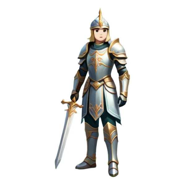 An icon featuring a hero with a closed visor, standing in a majestic, mystical landscape, inspired by RPGs like Elden Ring. The design includes a stunning, ethereal background with towering castles and distant mountains, symbolizing the adventure and mystery. Transparent background sticker