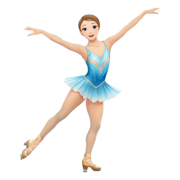 An colorful icon featuring a graceful figure skater performing a spin on the ice. The background includes a grand ice rink palace with shining spotlights and cheering spectators in the stands. Transparent background highlights the elegance and artistry of figure skating sticker