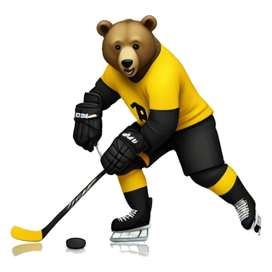 Bear playing hockey in yellow and black sticker
