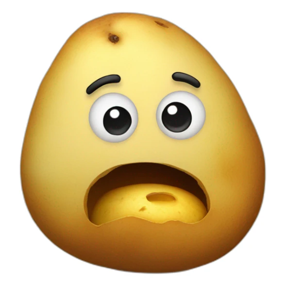 a sad potato with a piece bitten off on top sticker