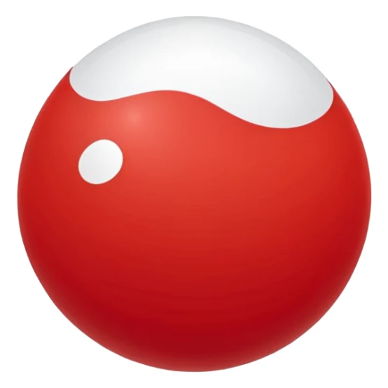 🔴 Parte de cima: vermelha, lisa e brilhante
⚪ Parte de baixo: branca
➖ No meio: uma faixa preta horizontal que divide a bola ao meio
⚪ No centro da faixa: um botão redondo branco (ou cinza claro), que parece um pequeno círculo
Formato: ⚪ Bola perfeitamente redonda sticker