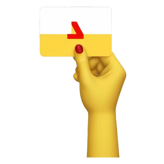 a yellow hand holding a white card with a red percentage sybol sticker