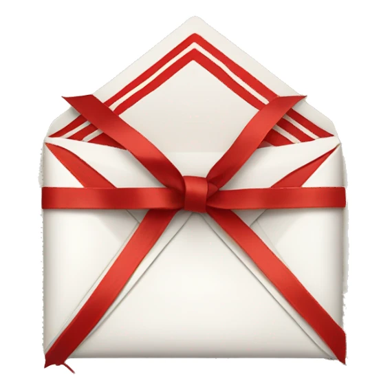 White envelope, with red and white striped border, wrapped in twine with pine needle underneath bow  sticker