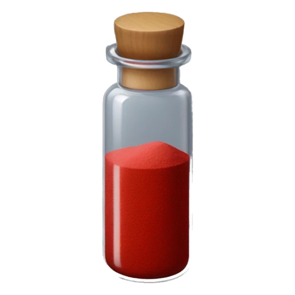 a vial of red powder pigment sticker