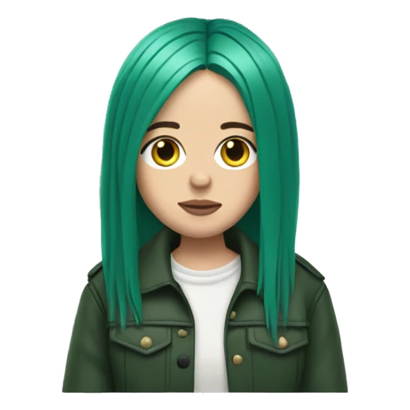billie eilish emoji in dark green hair wearing a jacket sticker