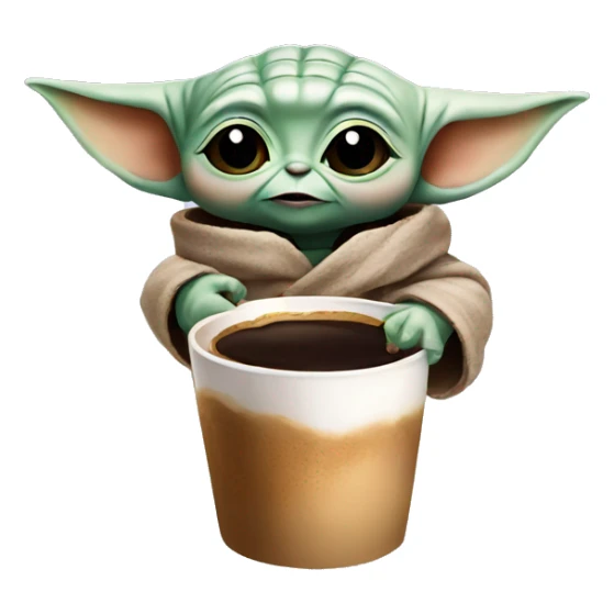 baby yoda with coffee and donut sticker
