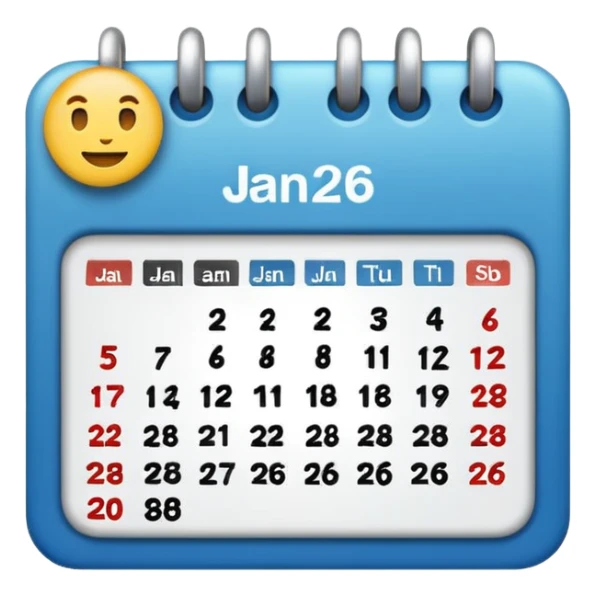 January calendar flat emojy style just writte Jan 2026. More flat style Just JAN 2026 should be on it. No need for days , shoujdbe JAn 2026 written in the middele of the icon sticker