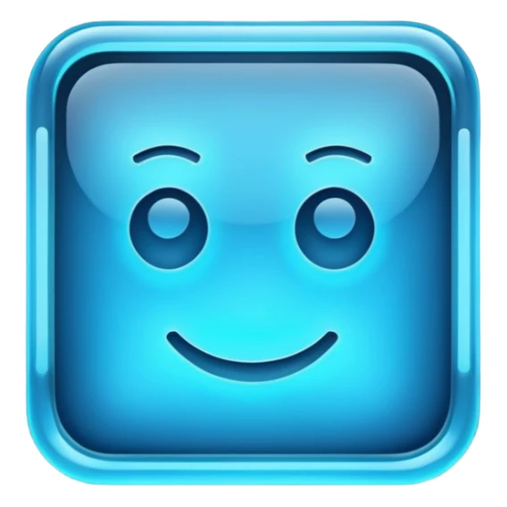 A glowing neon square in shades of blue, transparent background sticker