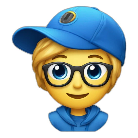 Emoji con el nombre "Proyectos Anyjo" escrito en una gorra con ropa azul sticker