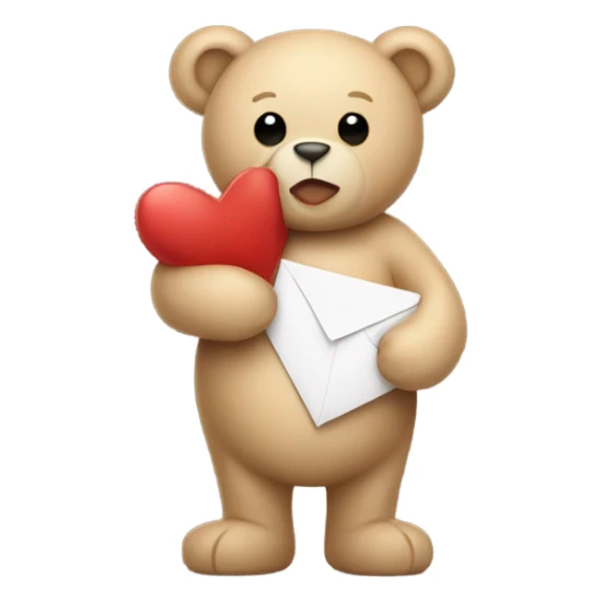 beige teddy bear teddy with an envelope and a heart in his hands sticker