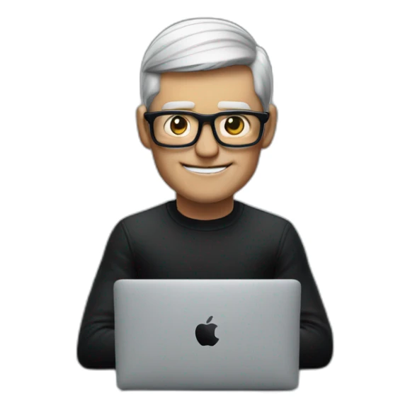tim cook with macbook pro on desk all black sticker