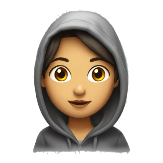 una chica morena con una sudadera y una capucha saludando sticker