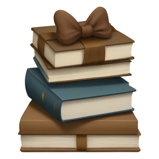 being stack of books with a brown bow sticker
