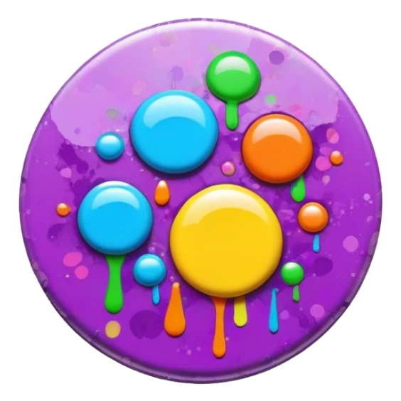 colorful psychedelic style button with paint splatter and beveled edges sticker