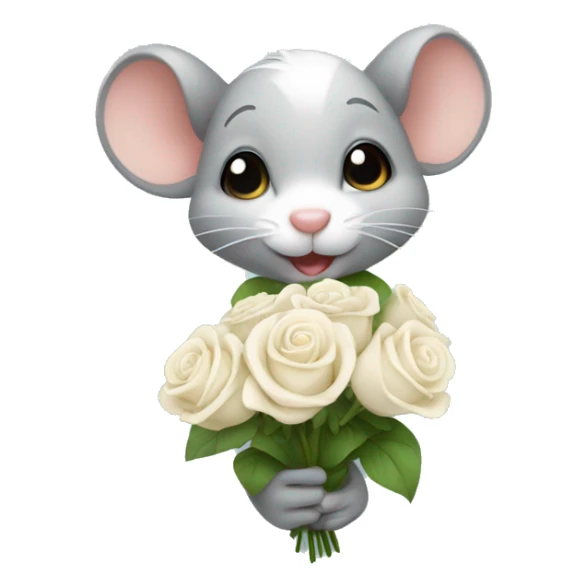 Cute mouse holding white rose bouquet  sticker