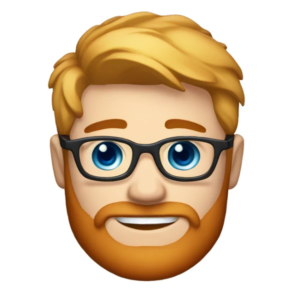 Handsome young man 22 years old blue eyes short blond hair nice round glasses cool red beard Light moustache big smile dimple on the side sticker