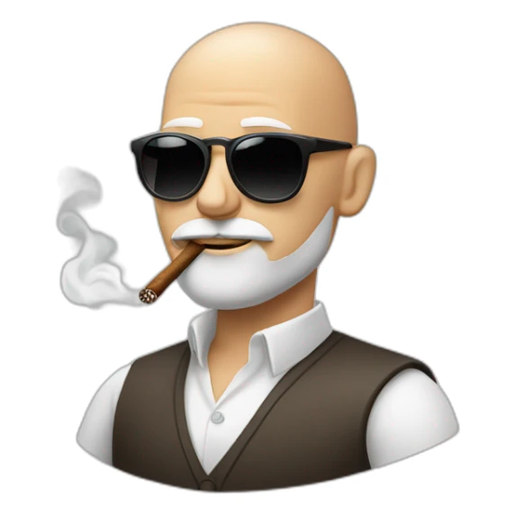 Bald muscular white man with beard and sunglasses smoking cigar sticker
