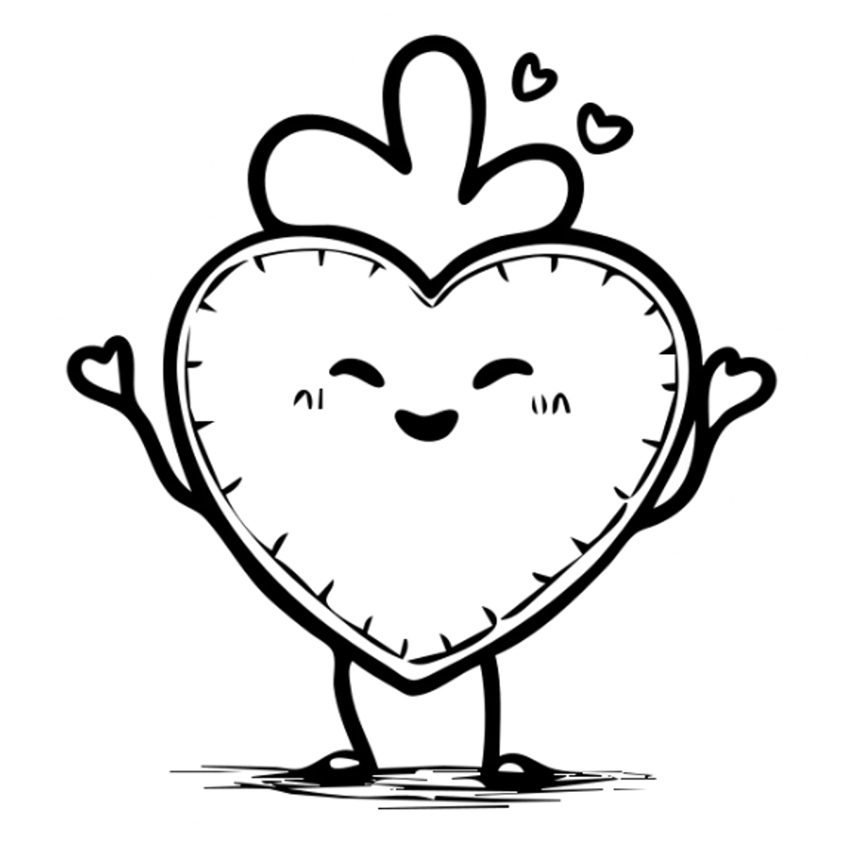 A playful mascot of heart-shaped butt cheeks shown upside down, with cute face, arms and legs. Hand-drawn outline style. sticker