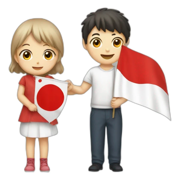 girl and boy holding japanese flag sticker