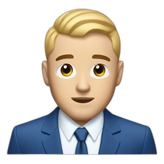 mac miller with a blonde comb over skin fade wearing a blue suit waving sticker