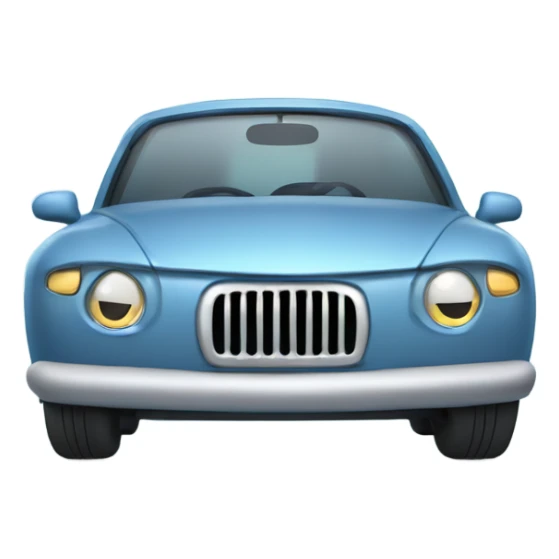 A cartoon car with tears streaming from its headlights, sad eyes on the windshield, and a frowning bumper. sticker