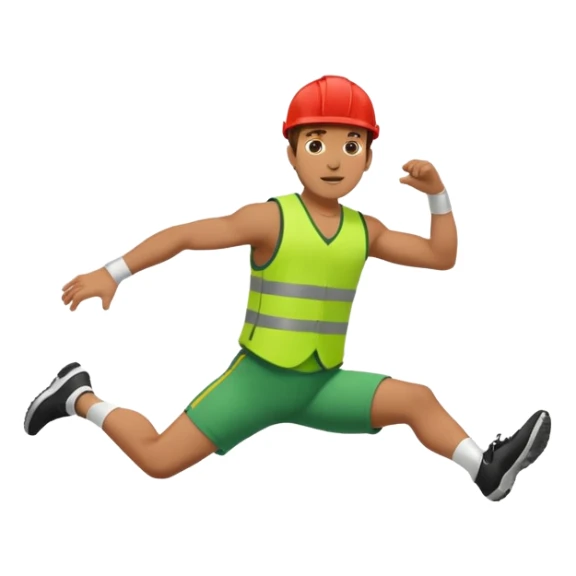 Man jumping over wall with people chasing him wearing green vests sticker