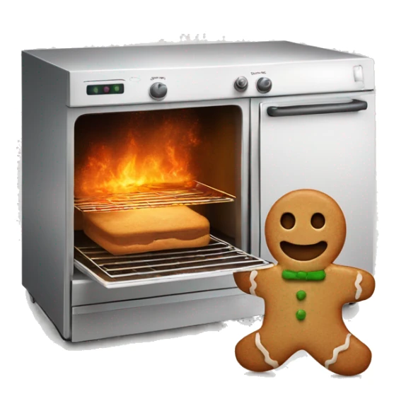 Oven and one gingerbread man running out of it sticker