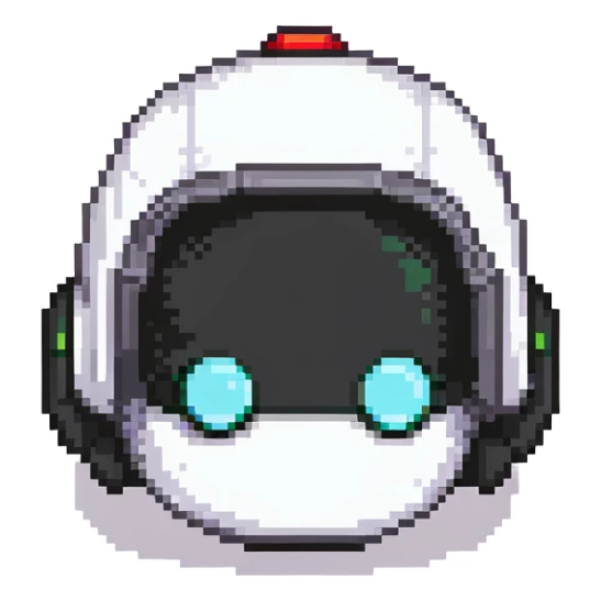 Black bomberman head only, sleek helmet with sharp antenna, cool white face, mysterious eyes, pixel art style sticker