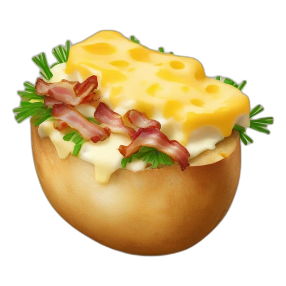 Baked potato with cheese and chives and bacon sticker