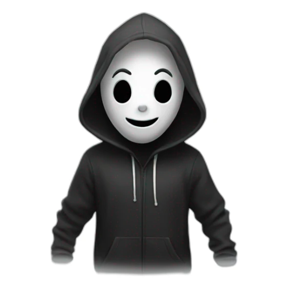 A ghost wearing a black hoodie and smiling sticker