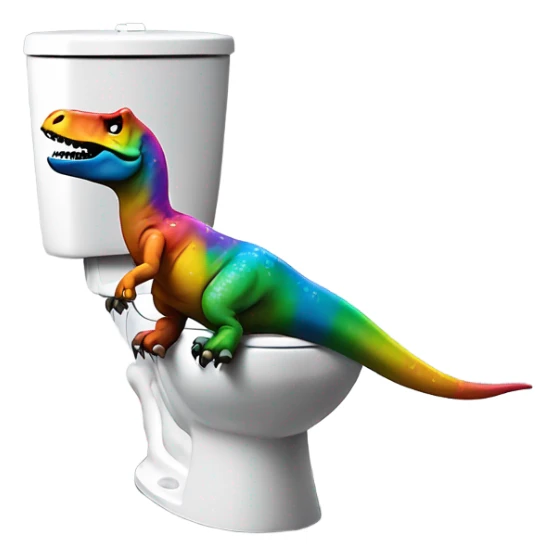 rainbow Trex struggling on toilet pooping sticker