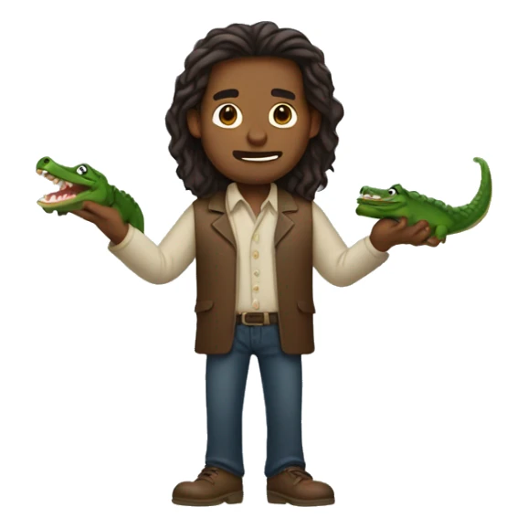 Long hair brown man holding alligator  sticker