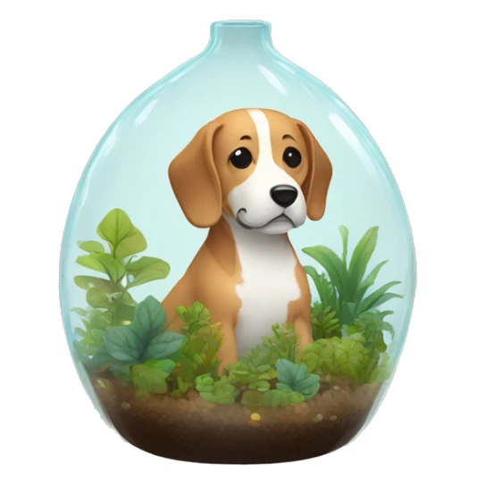 Glass terrarium dog filled with plants sticker